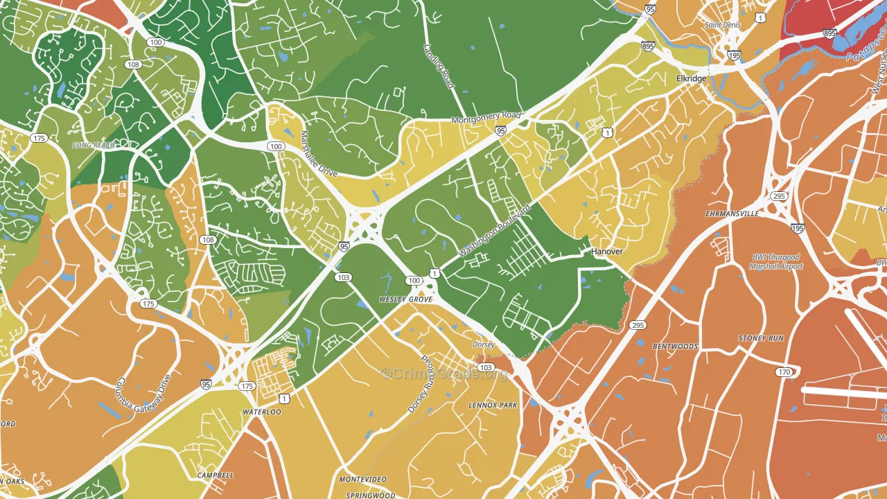 Elkridge, MD Map of Vehicle Theft Rates
