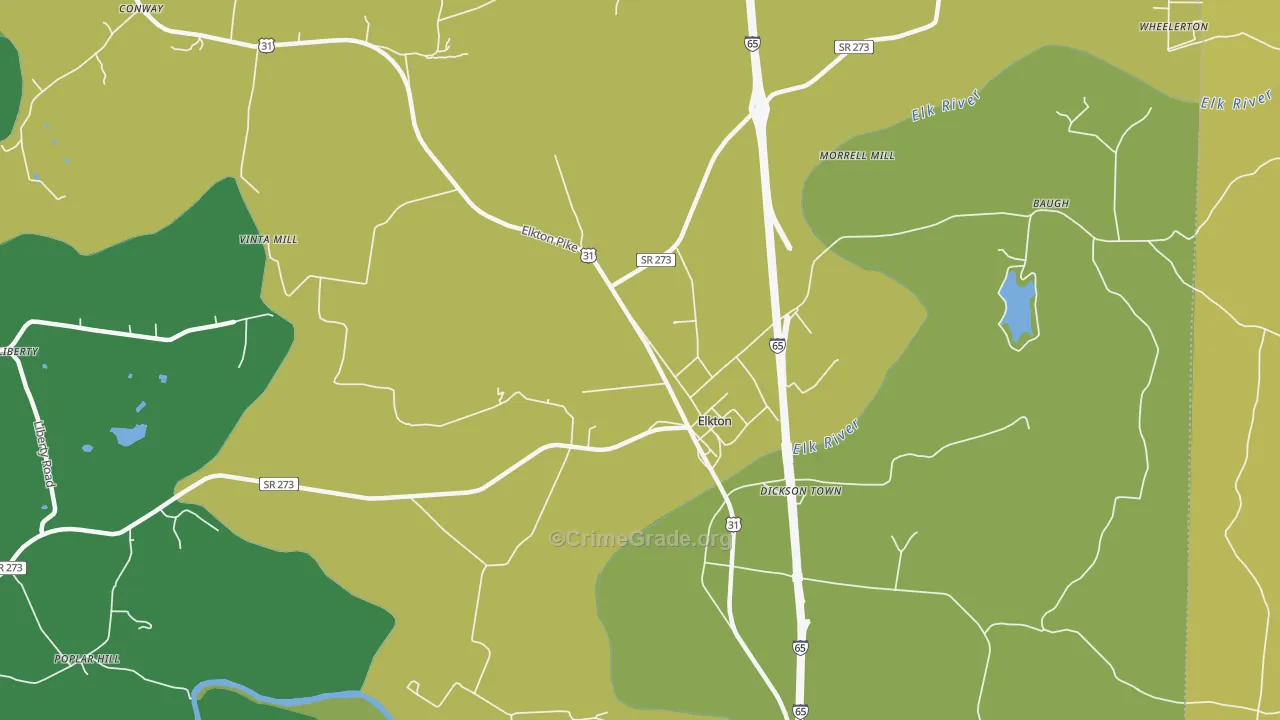 Elkton, TN Map of Vehicle Theft Rates