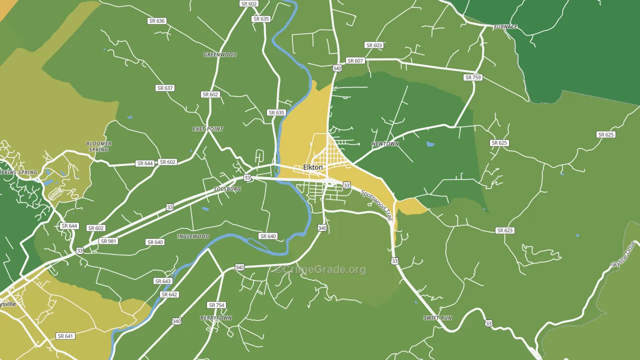 Elkton, VA Map of Vehicle Theft Rates