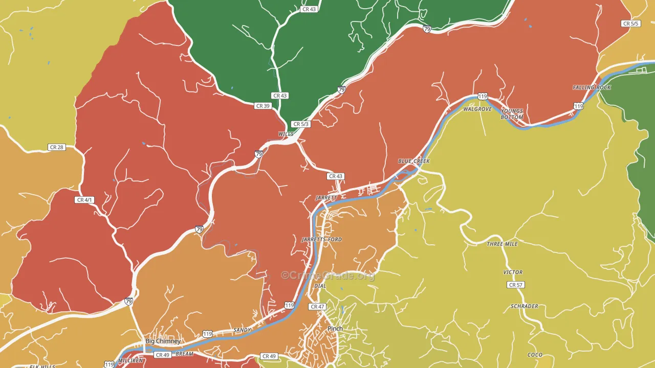 Elkview, WV Map of Vehicle Theft Rates