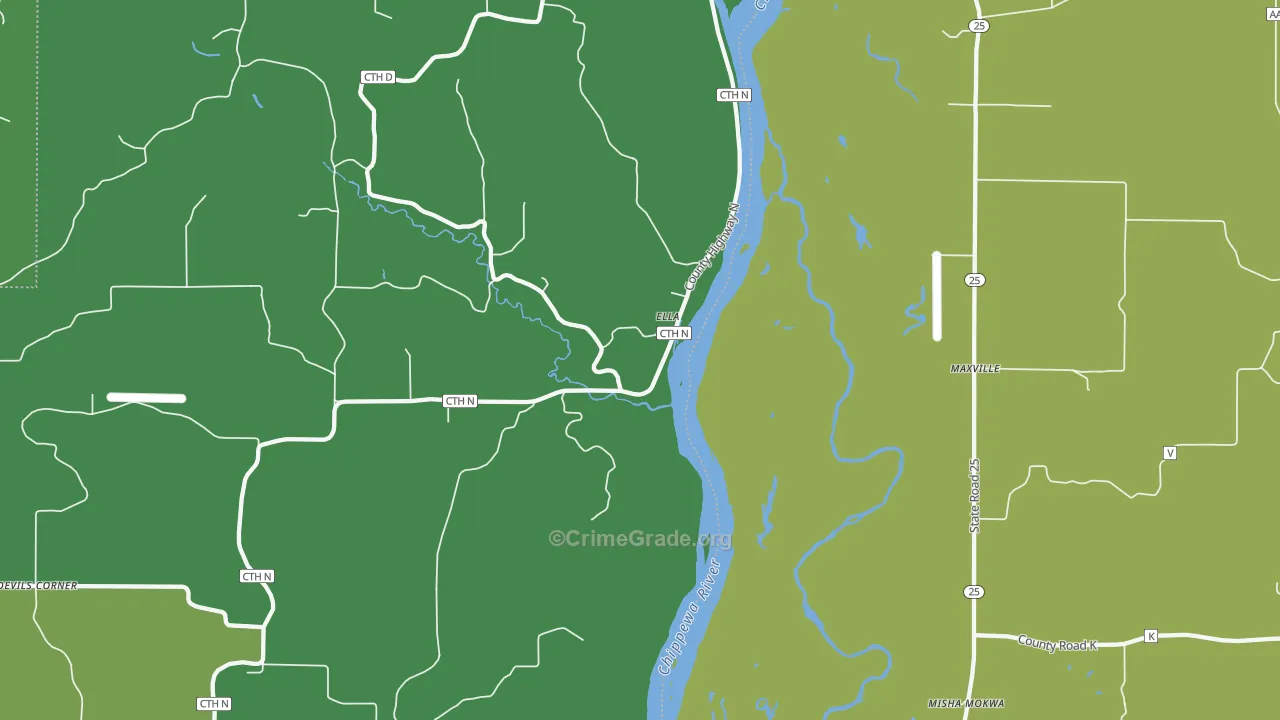 Ella, WI Map of Vehicle Theft Rates