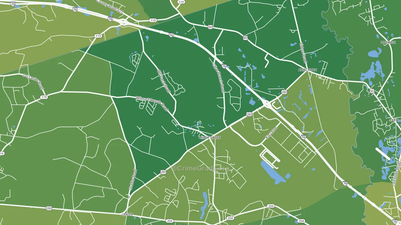 Ellabell, GA Map of Vehicle Theft Rates