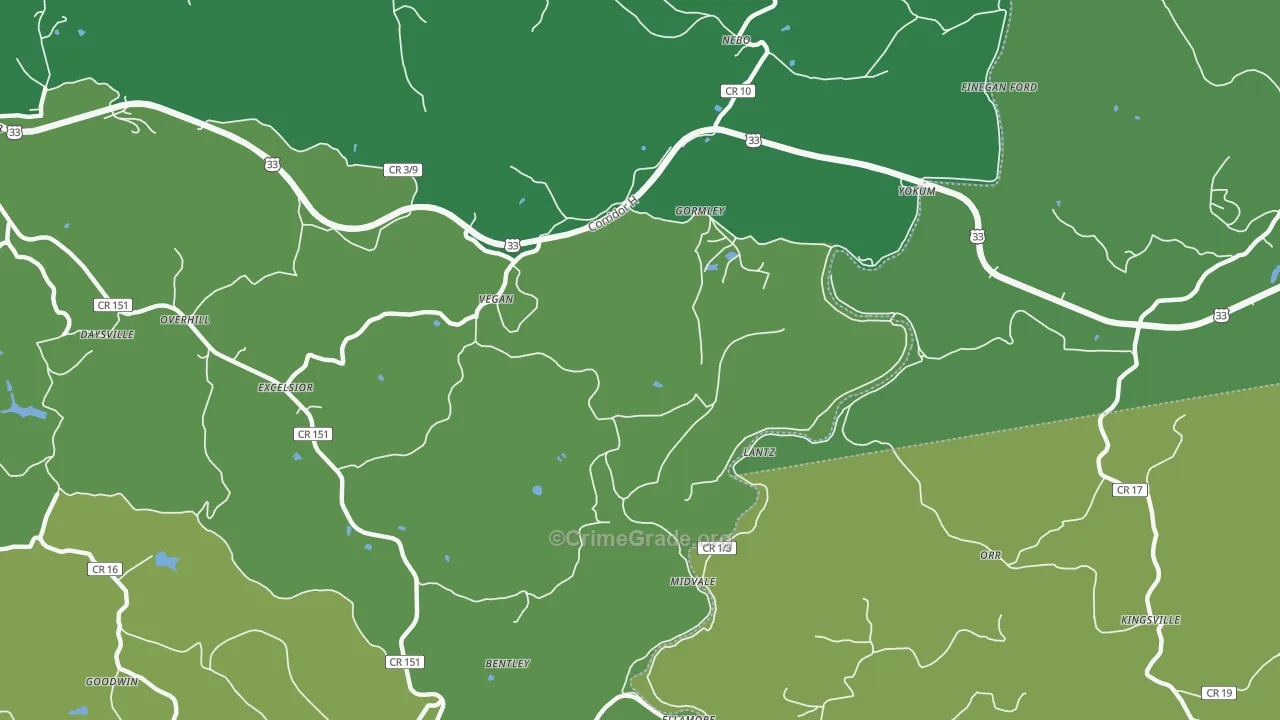 Ellamore, WV Map of Vehicle Theft Rates