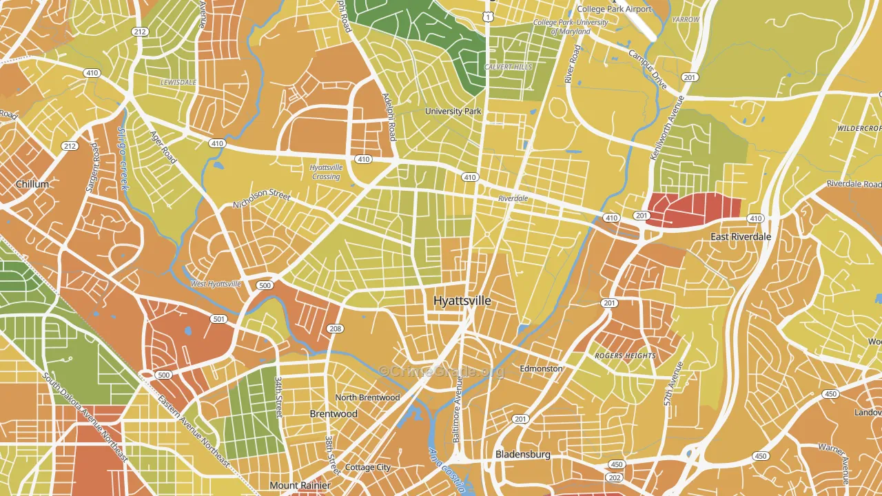 Ellaville, Hyattsville, MD Map of Vehicle Theft Rates