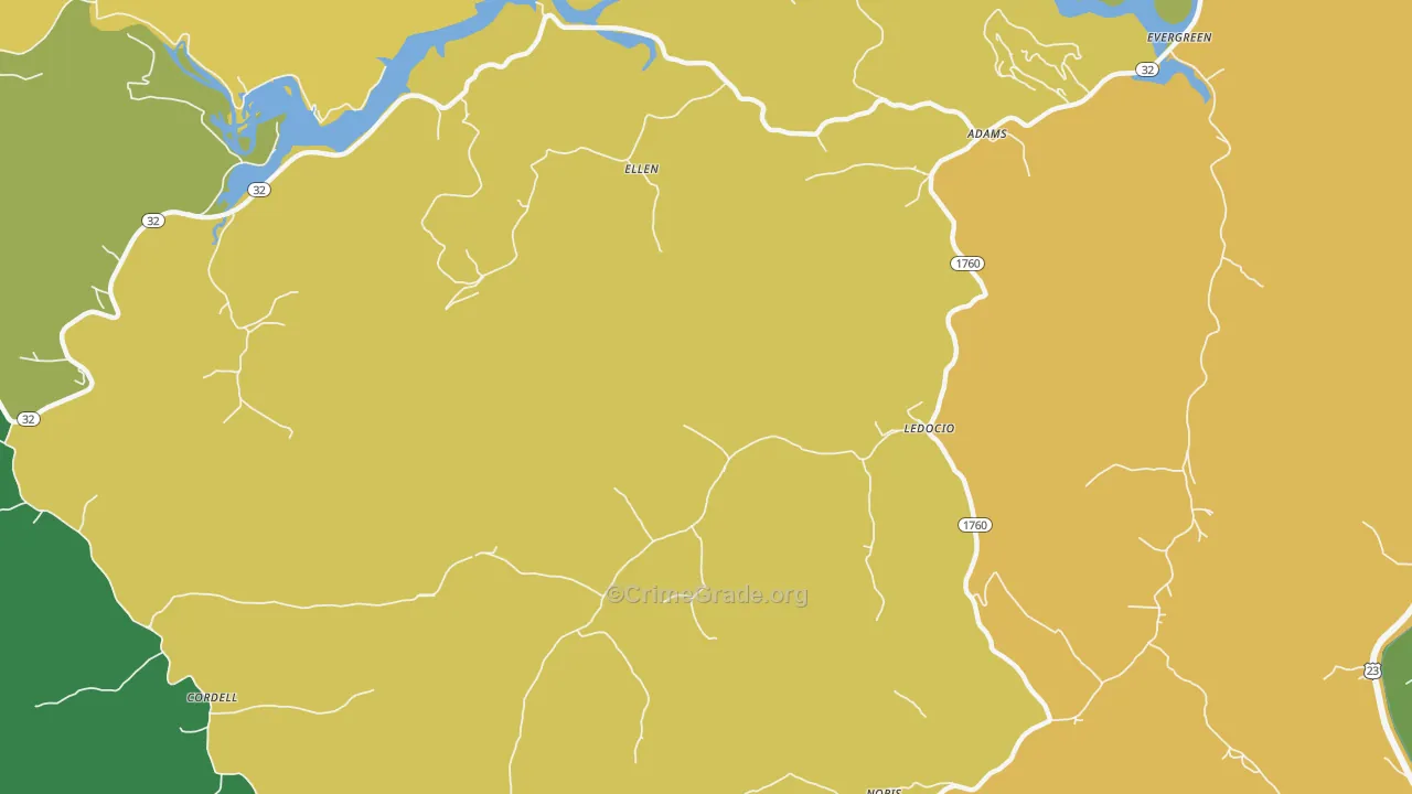 Ellen, KY Map of Vehicle Theft Rates