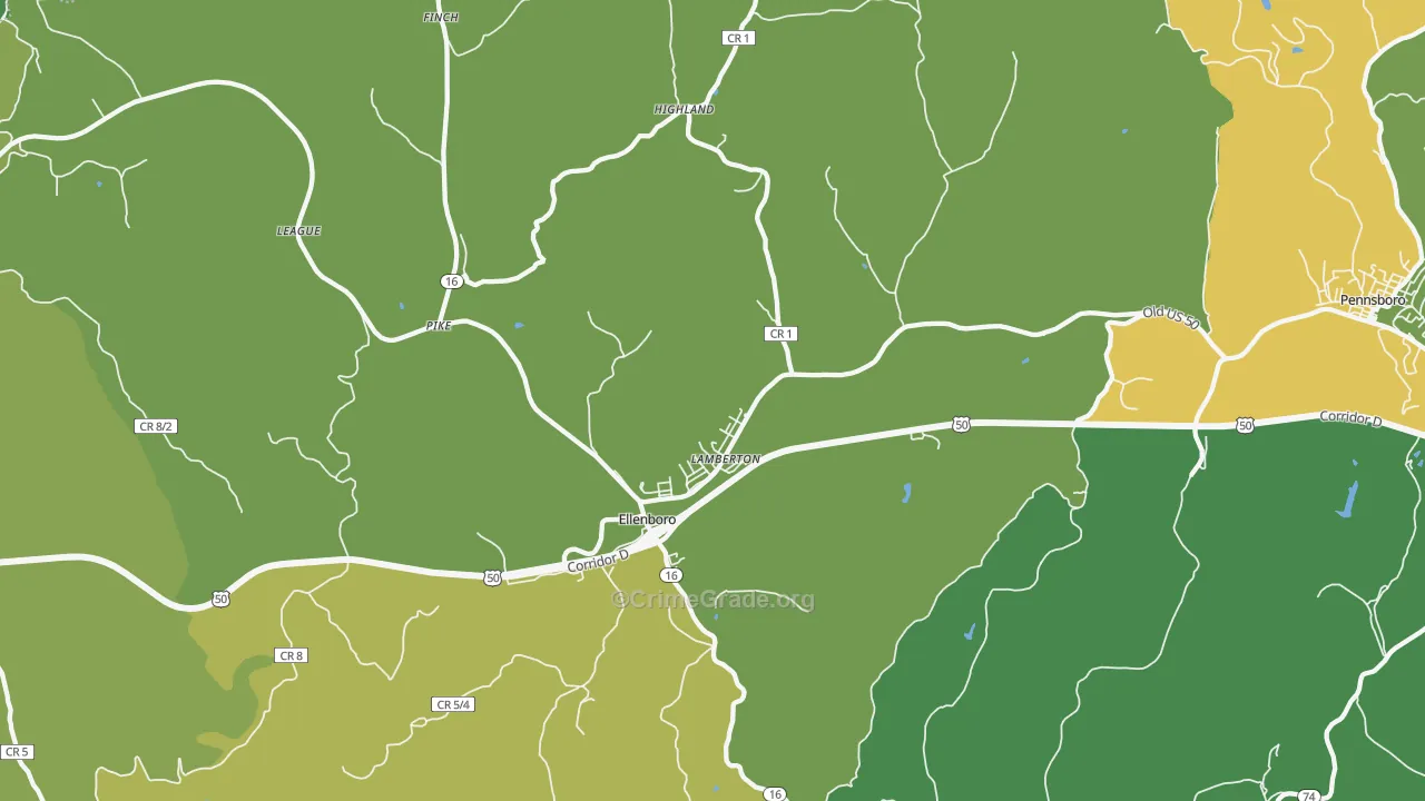 Ellenboro, WV Map of Vehicle Theft Rates
