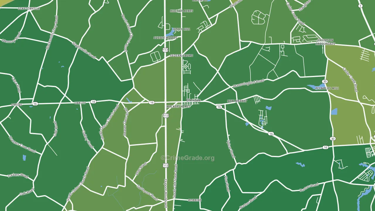 Ellendale, DE Map of Vehicle Theft Rates