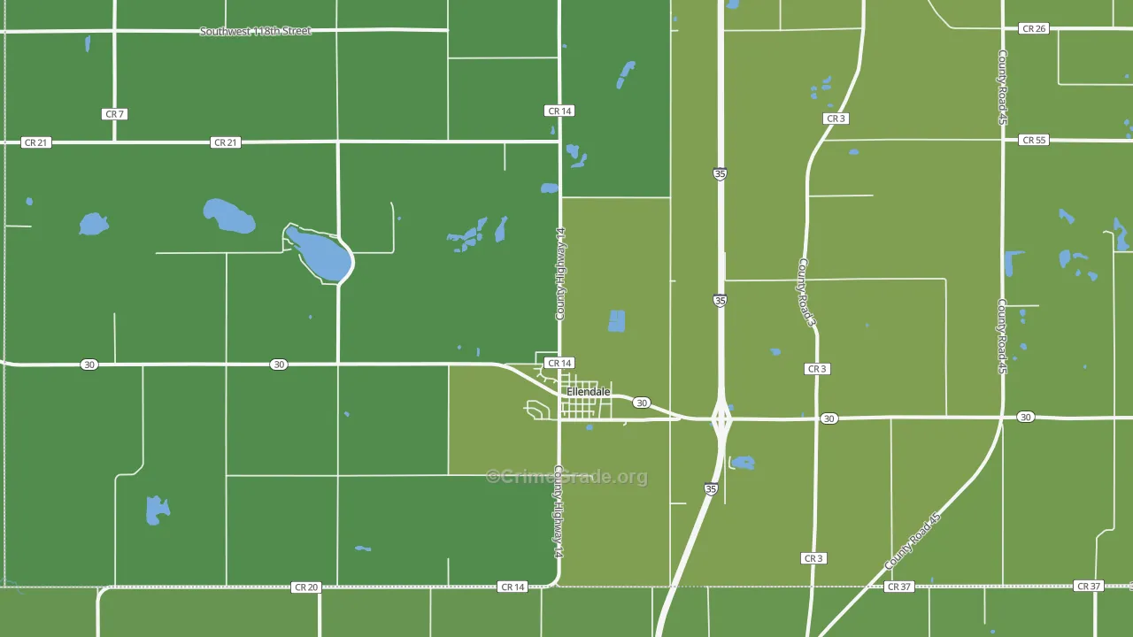 Ellendale, MN Map of Vehicle Theft Rates