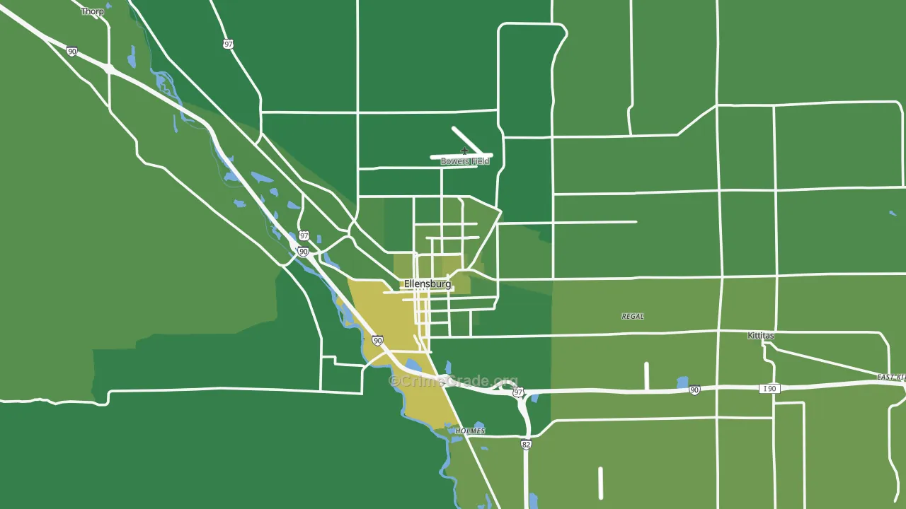 Ellensburg, WA Map of Vehicle Theft Rates
