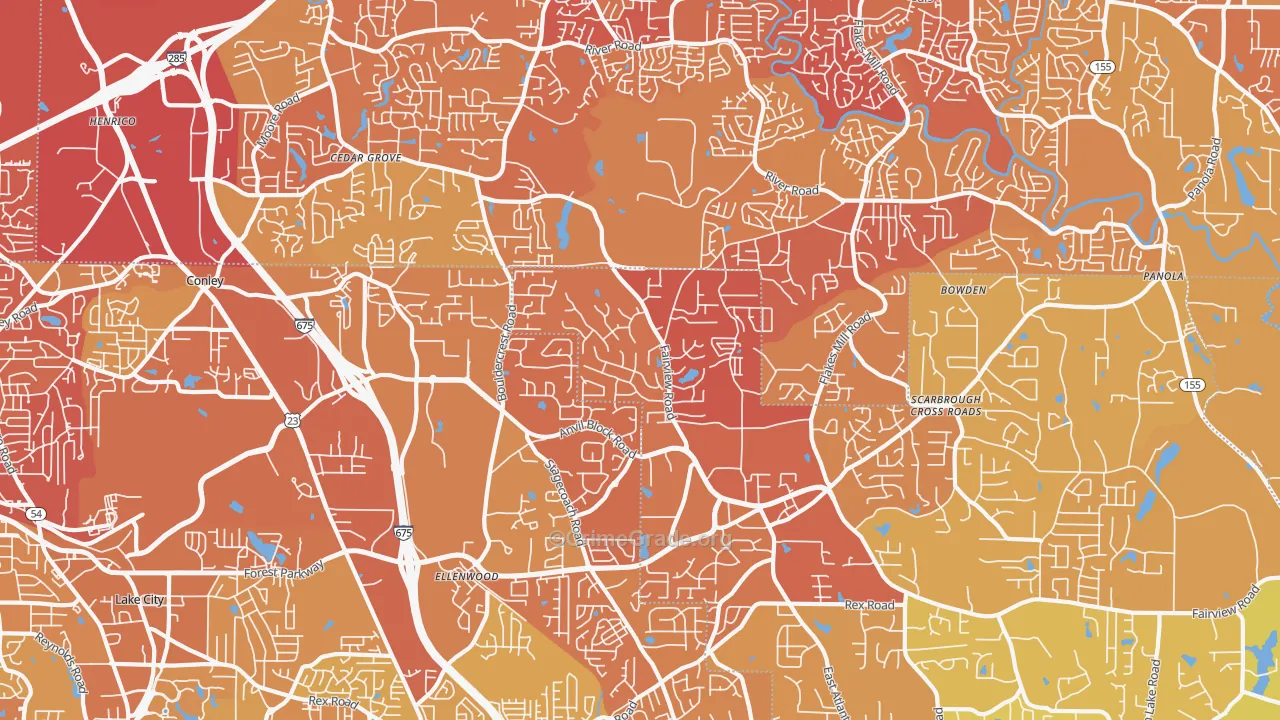 Ellenwood, GA Map of Vehicle Theft Rates