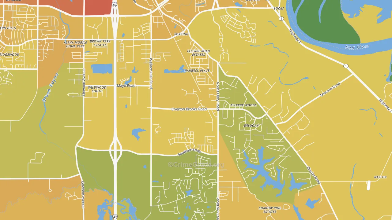 Ellerbee Woods, Shreveport, LA Map of Vehicle Theft Rates