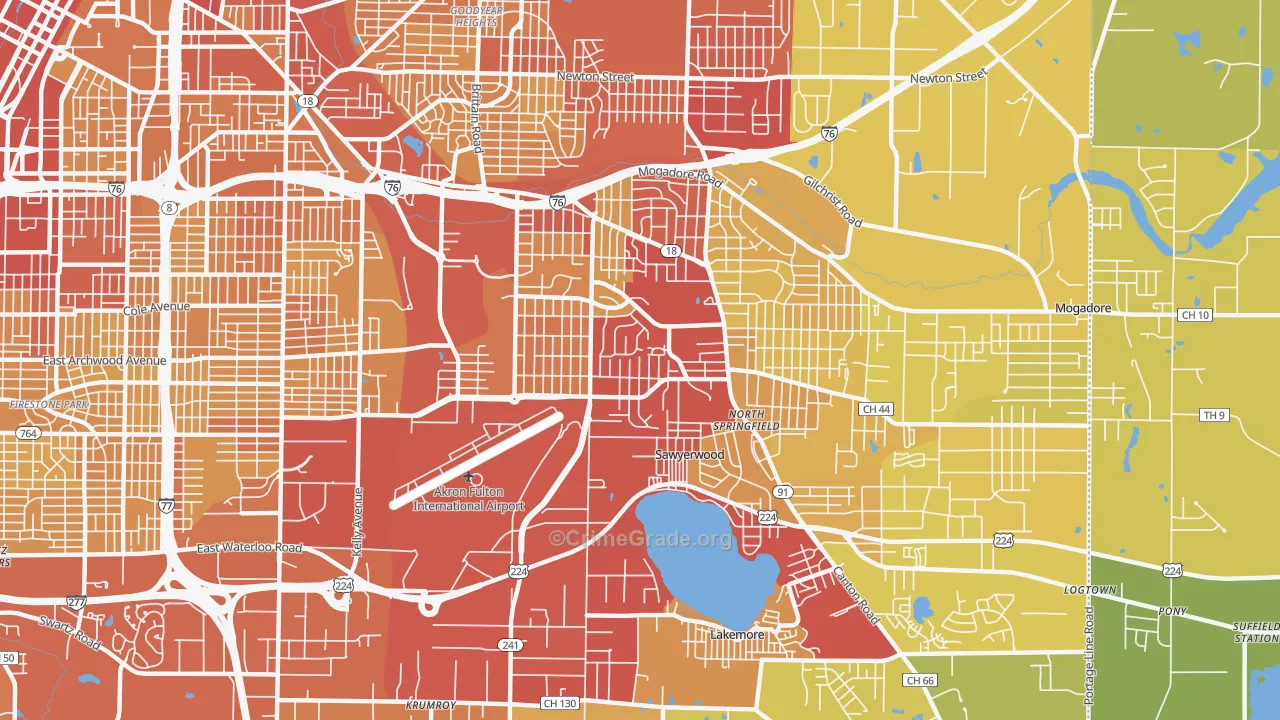 Ellet, Akron, OH Map of Vehicle Theft Rates
