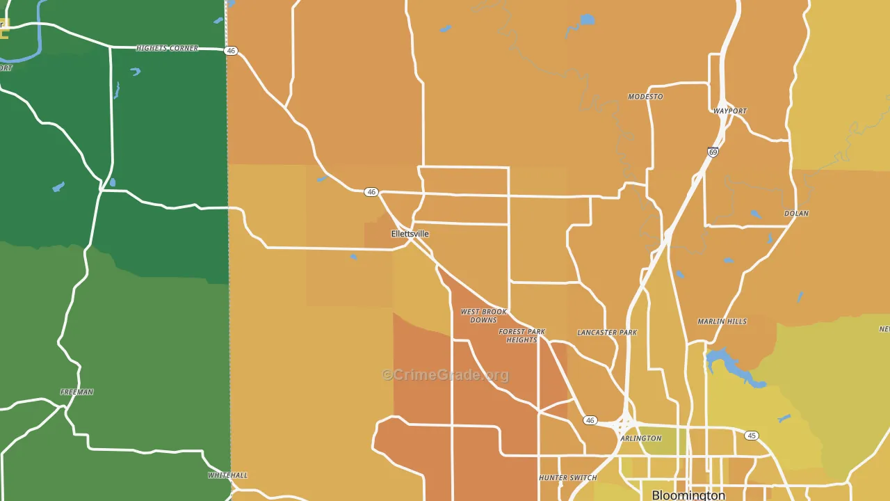 Ellettsville, IN Map of Vehicle Theft Rates
