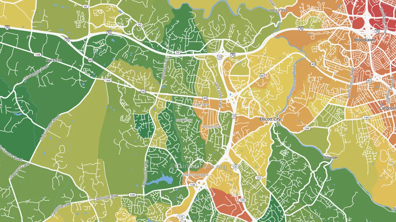 Ellicott City, MD Map of Vehicle Theft Rates