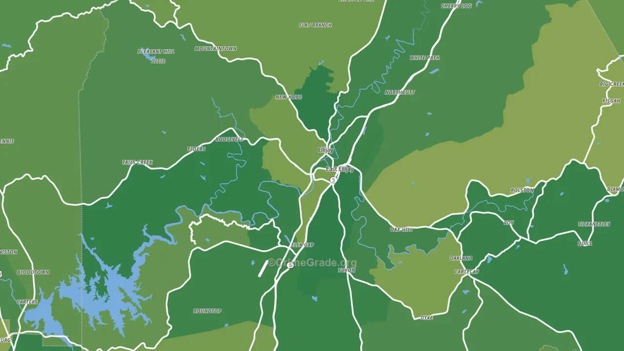 Ellijay, GA Map of Vehicle Theft Rates