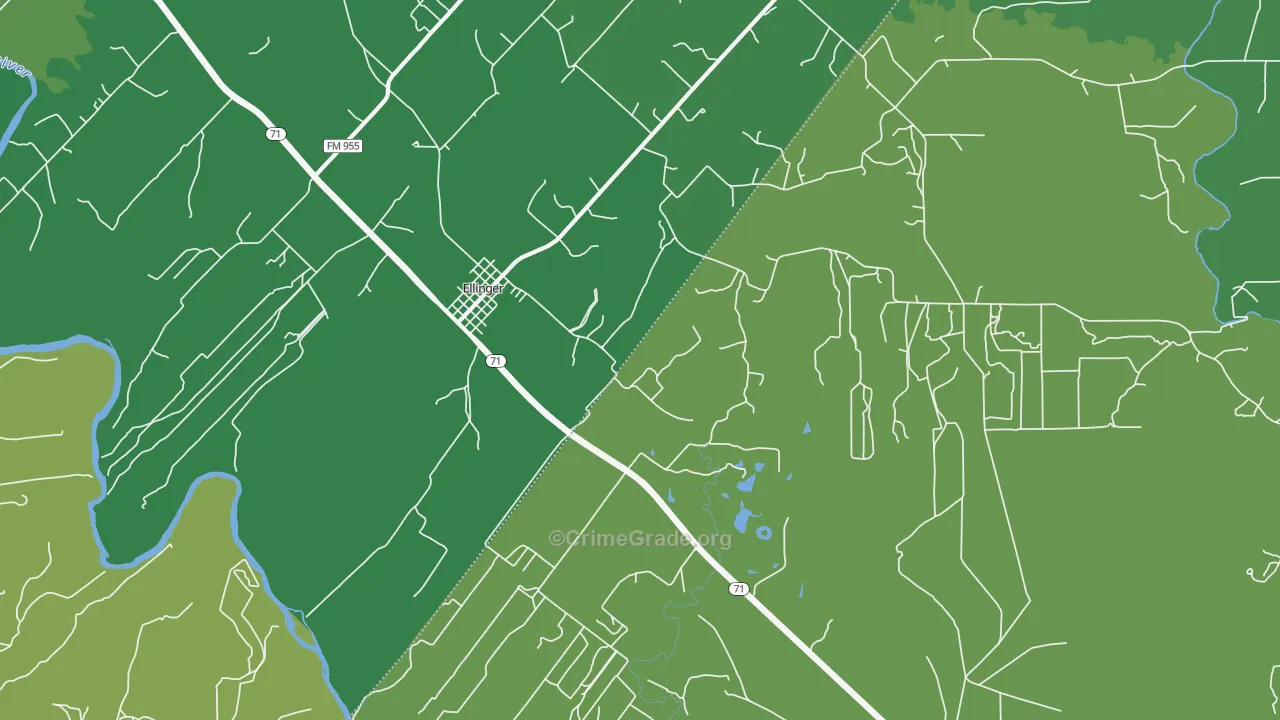 Ellinger, TX Map of Vehicle Theft Rates