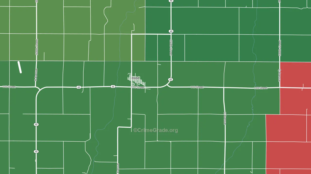 Elliott, IA Map of Vehicle Theft Rates