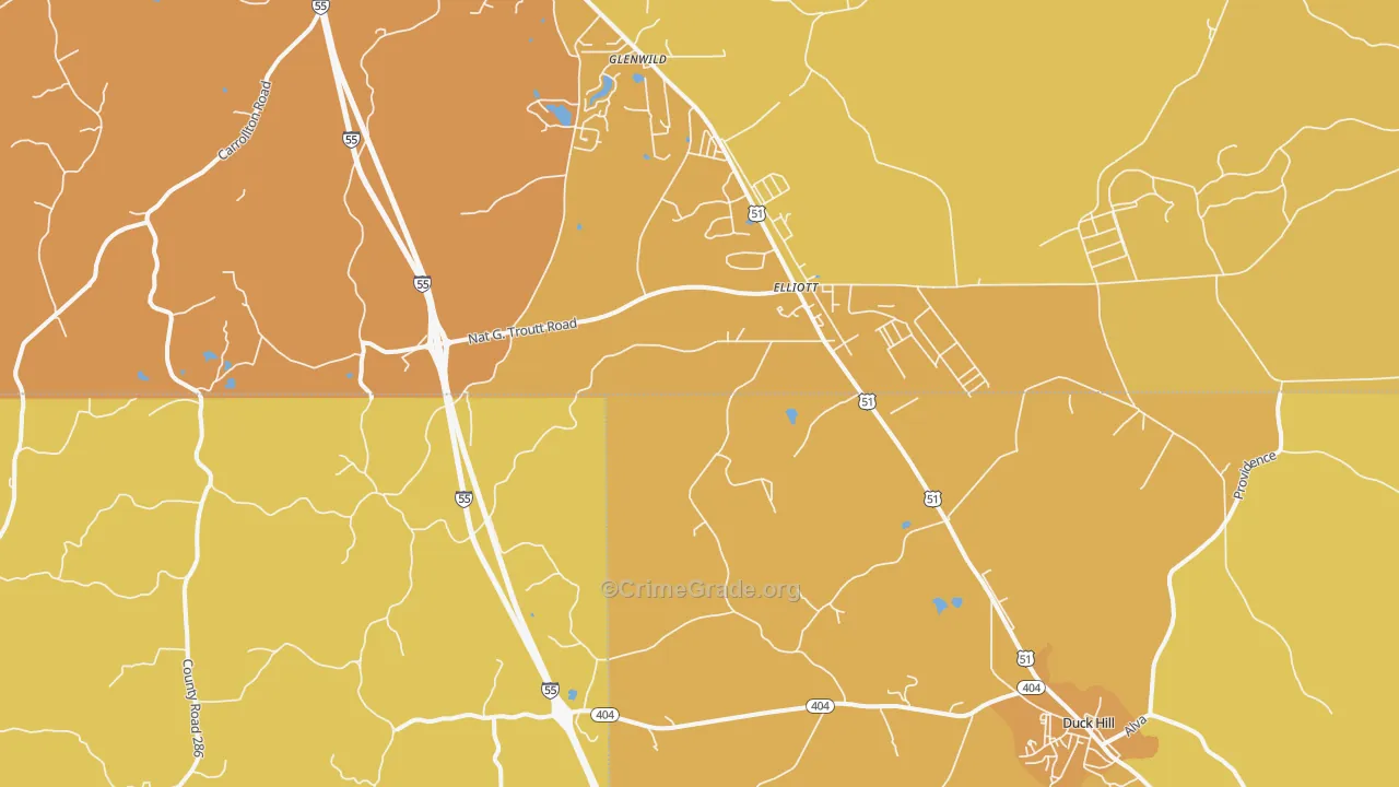 Elliott, MS Map of Vehicle Theft Rates
