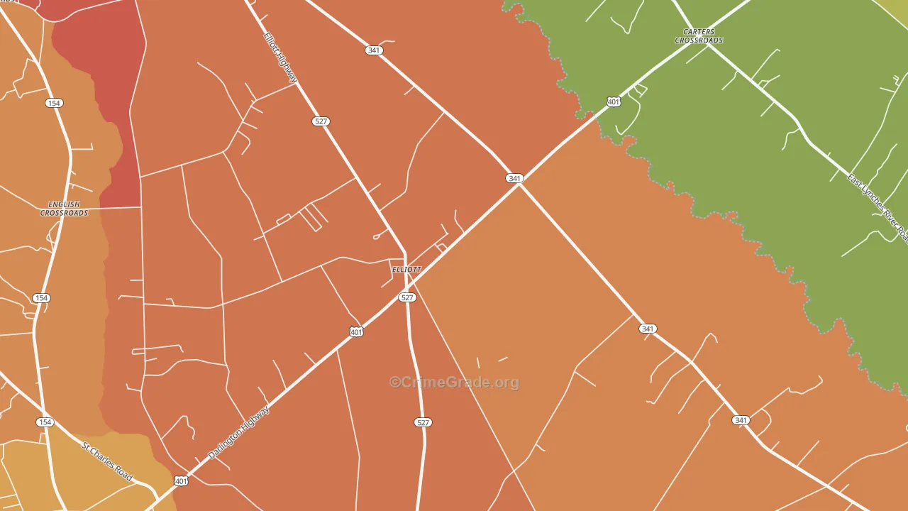 Elliott, SC Map of Vehicle Theft Rates