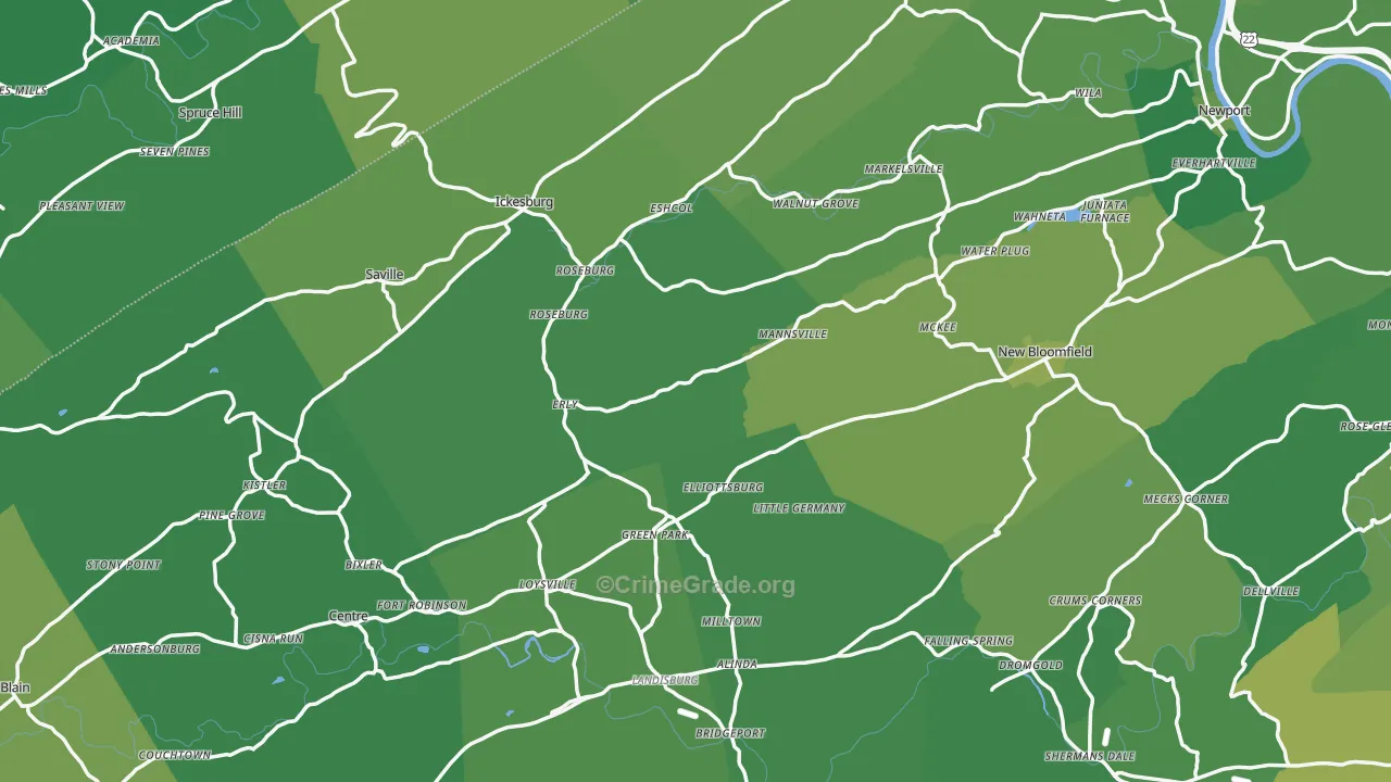 Elliottsburg, PA Map of Vehicle Theft Rates