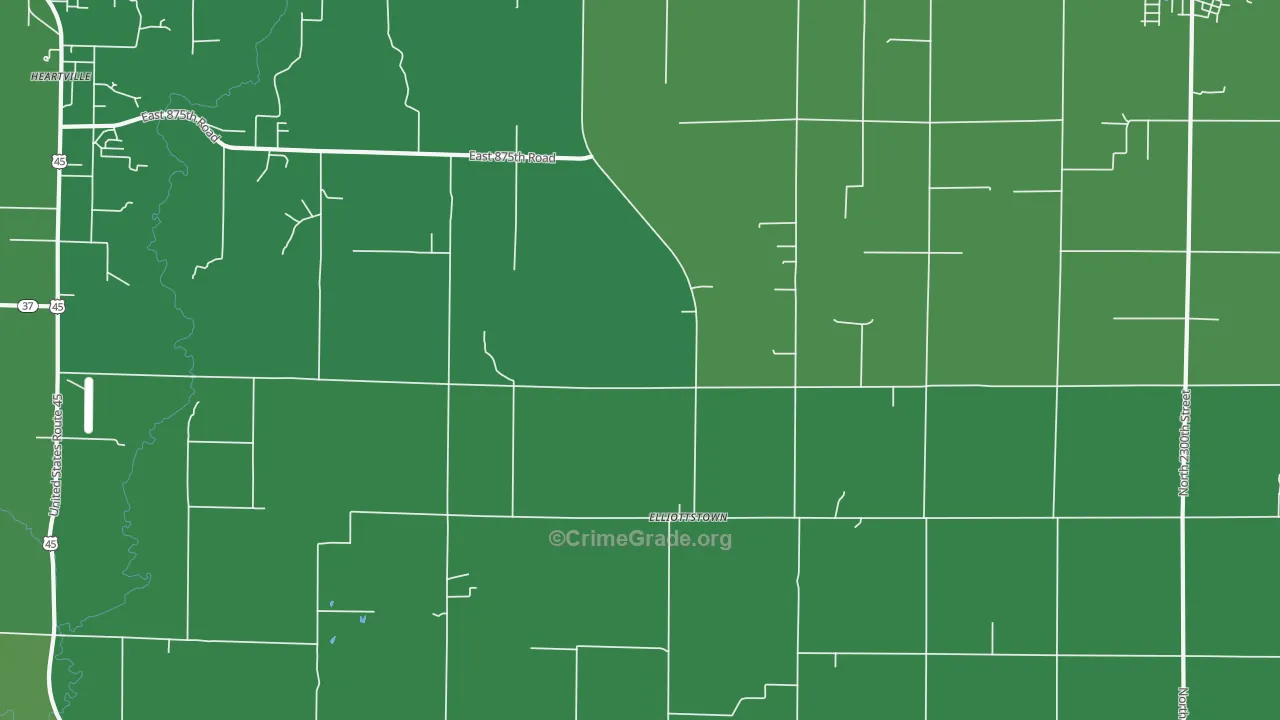 Elliottstown, IL Map of Vehicle Theft Rates