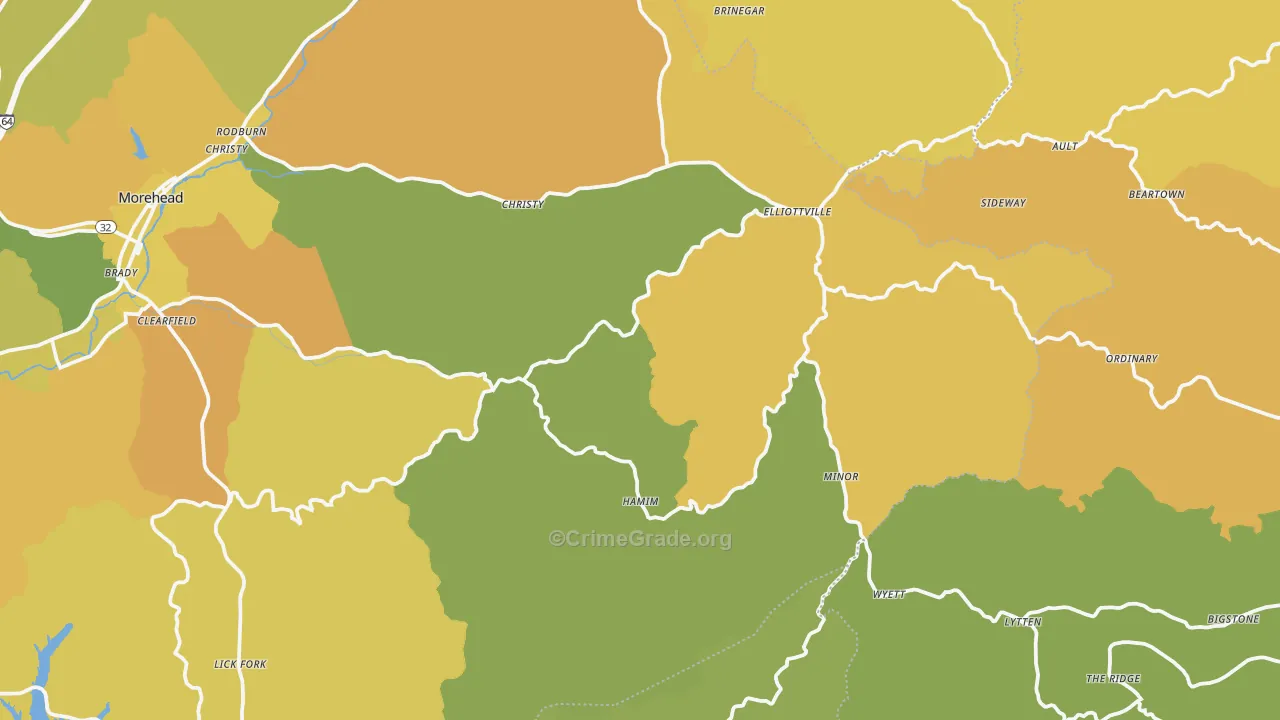 Elliottville, KY Map of Vehicle Theft Rates