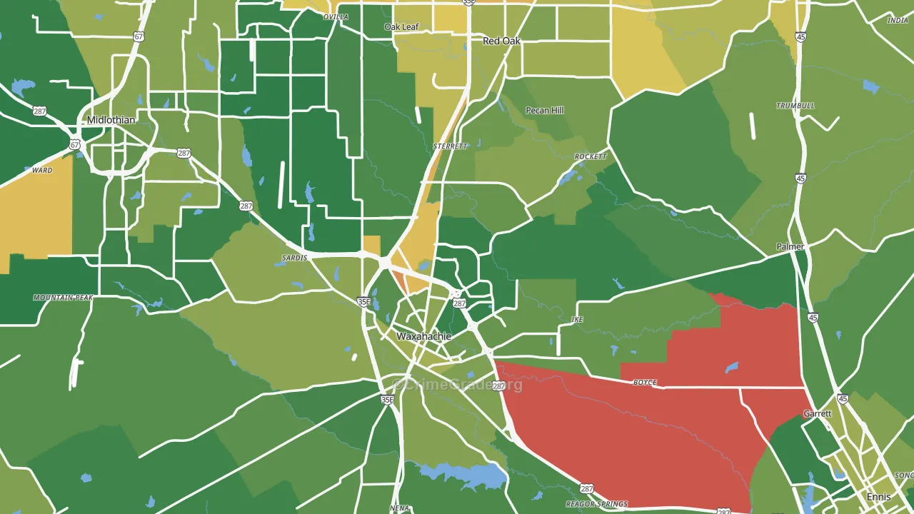 Ellis County, TX Map of Vehicle Theft Rates