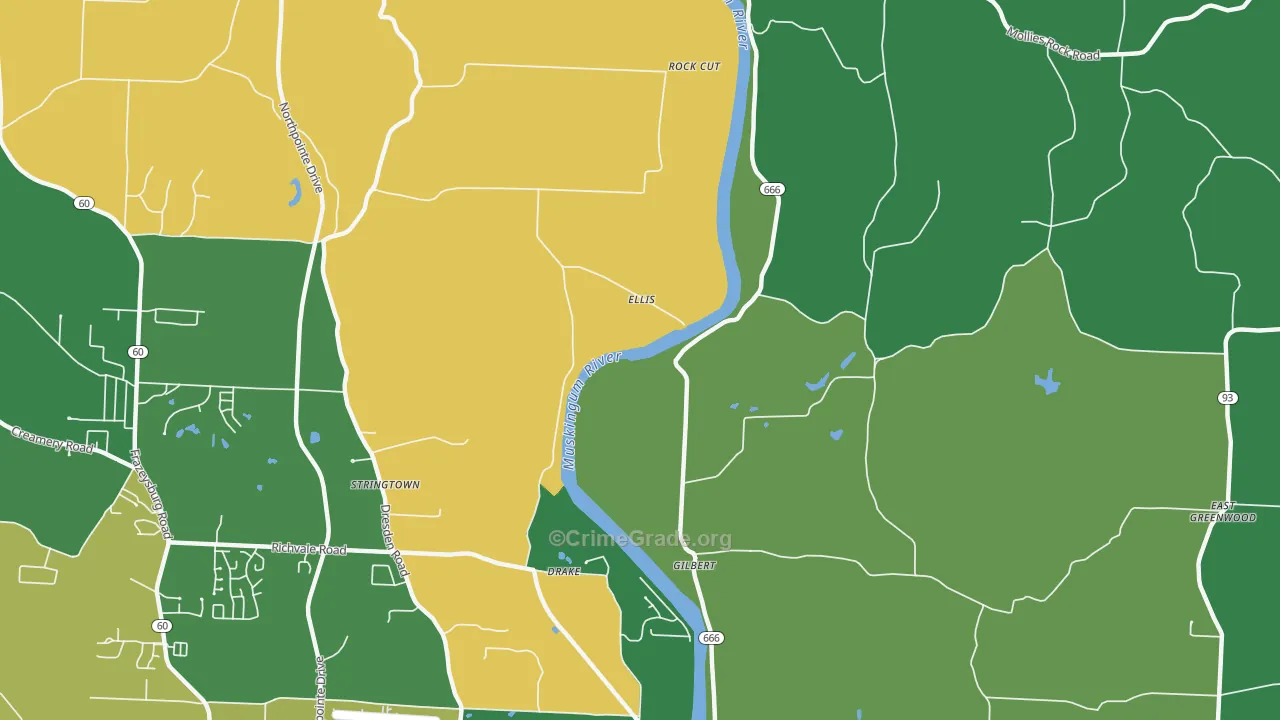 Ellis, OH Map of Vehicle Theft Rates