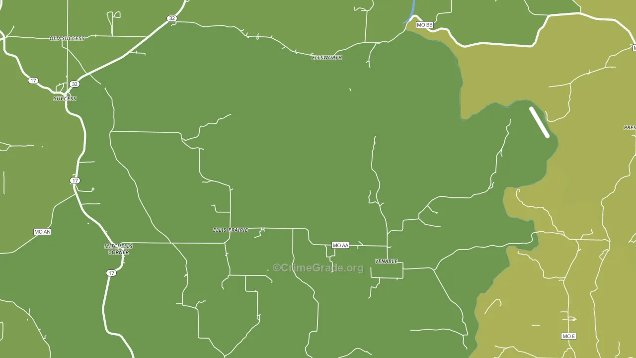 Ellis Prairie, MO Map of Vehicle Theft Rates