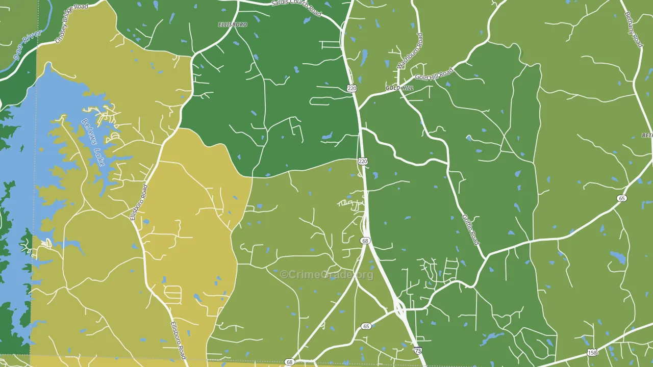 Ellisboro, NC Map of Vehicle Theft Rates