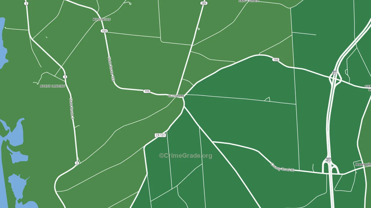 Ellisburg, NY Map of Vehicle Theft Rates