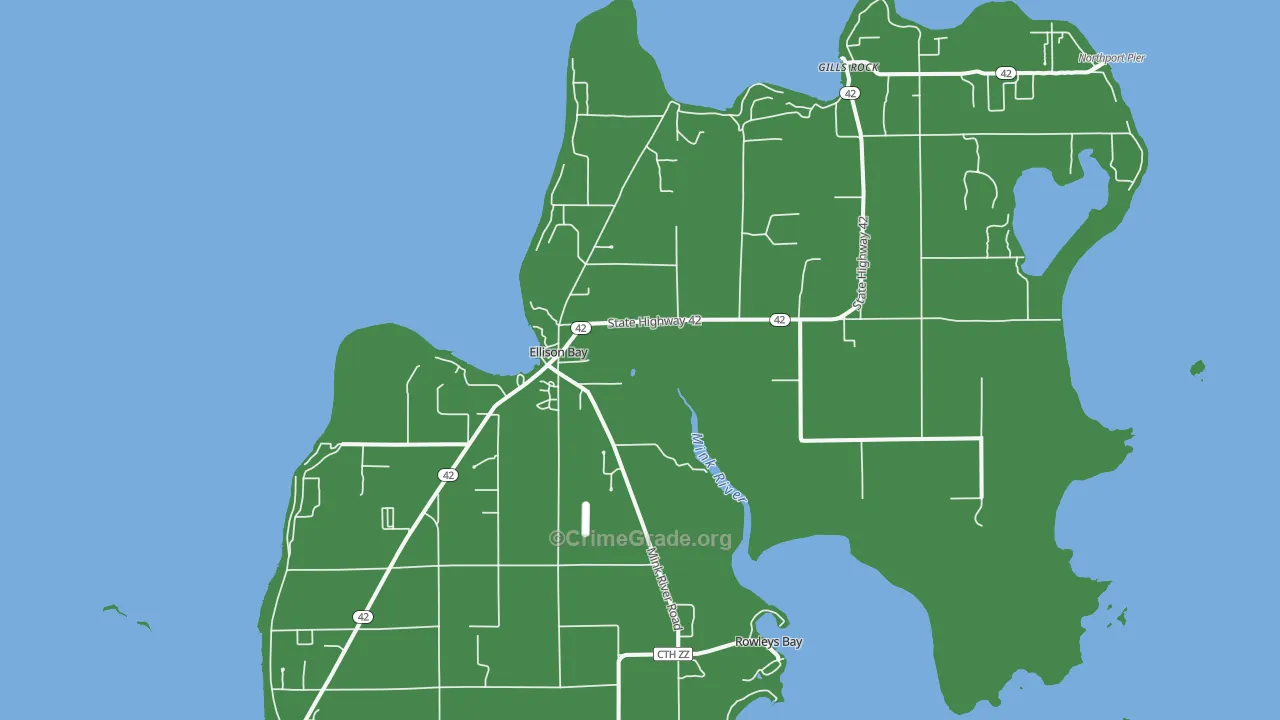 Ellison Bay, WI Map of Vehicle Theft Rates