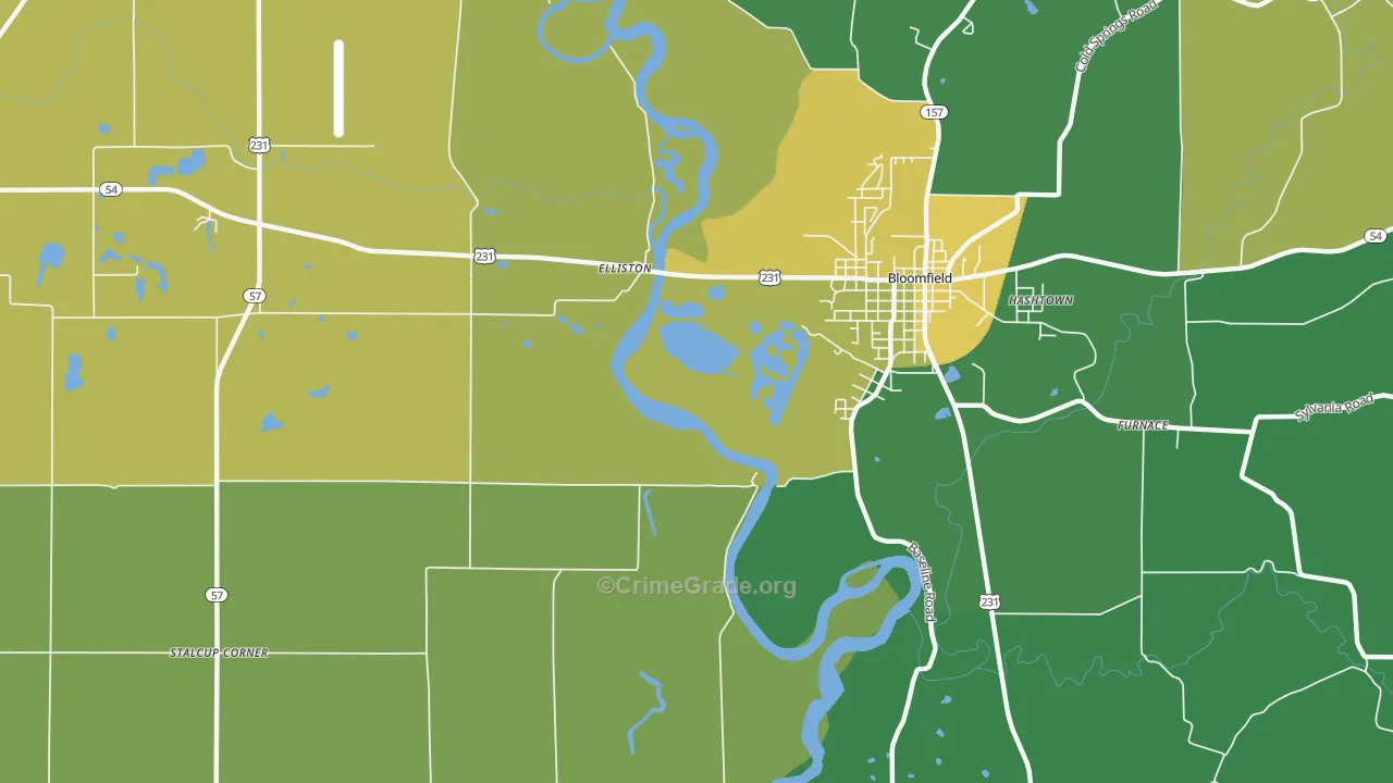 Elliston, IN Map of Vehicle Theft Rates