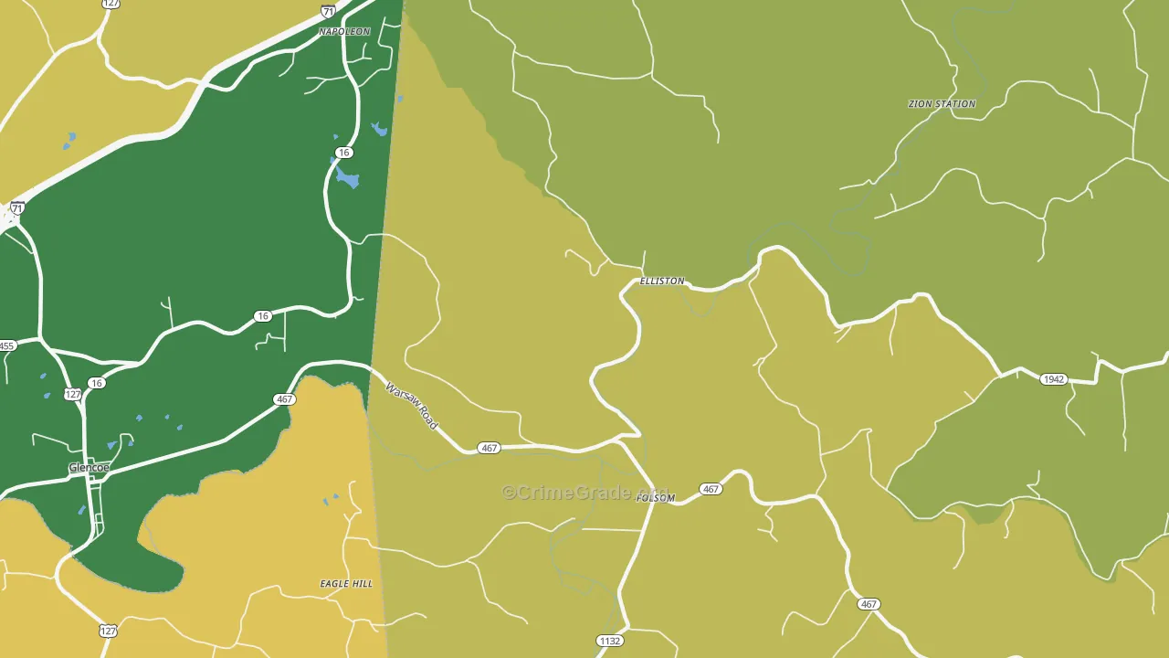 Elliston, KY Map of Vehicle Theft Rates