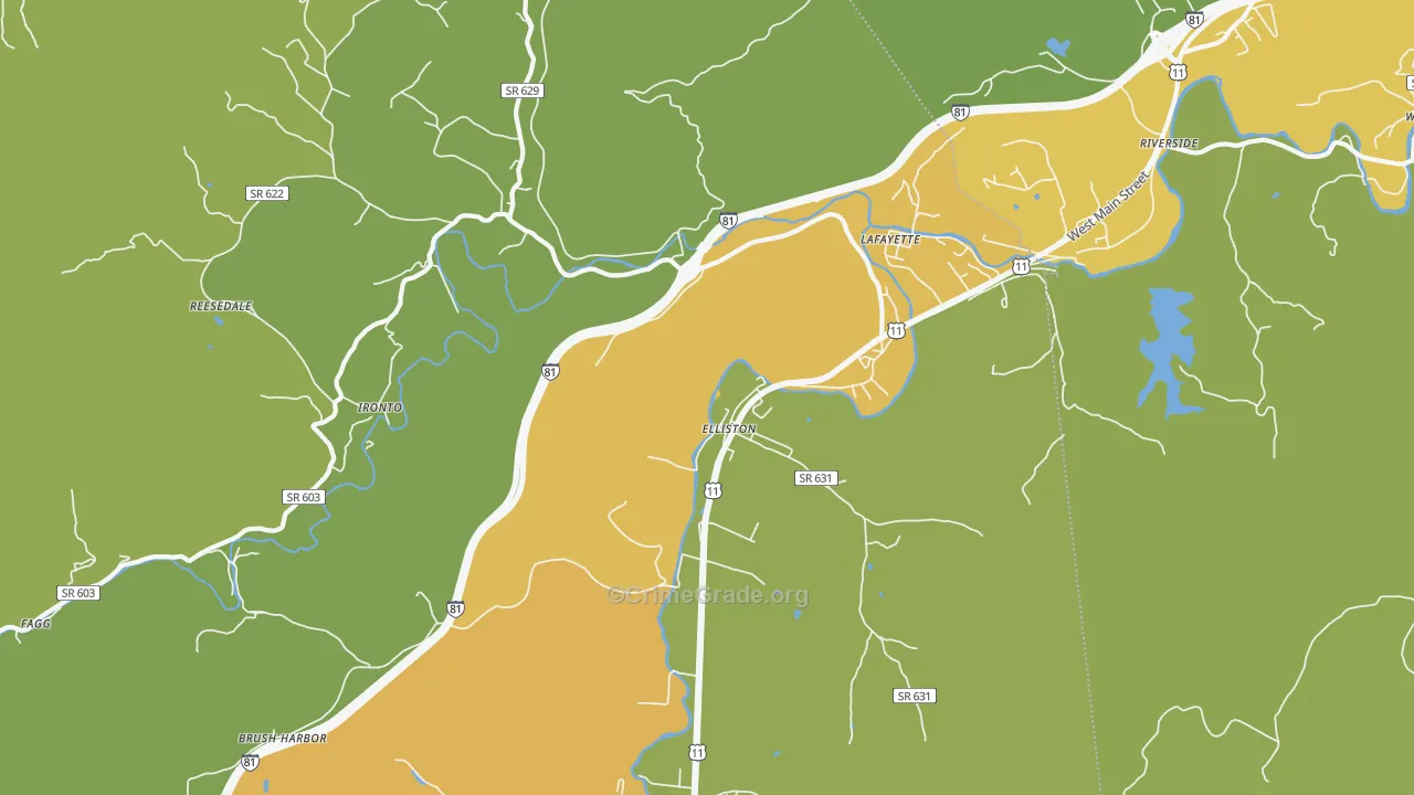 Elliston, VA Map of Vehicle Theft Rates