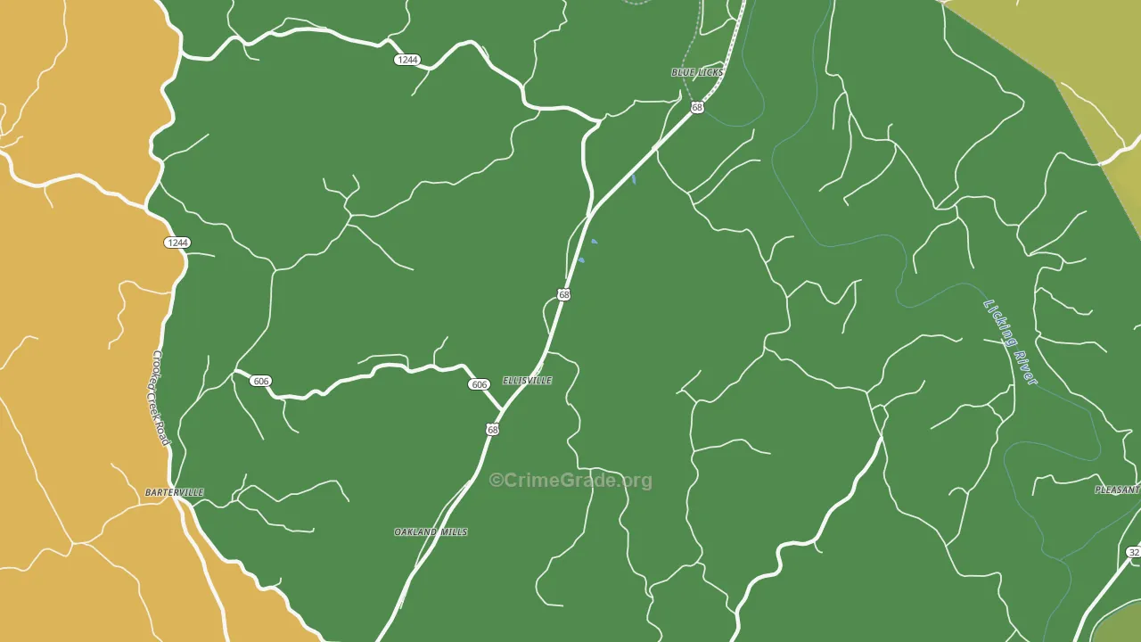Ellisville, KY Map of Vehicle Theft Rates