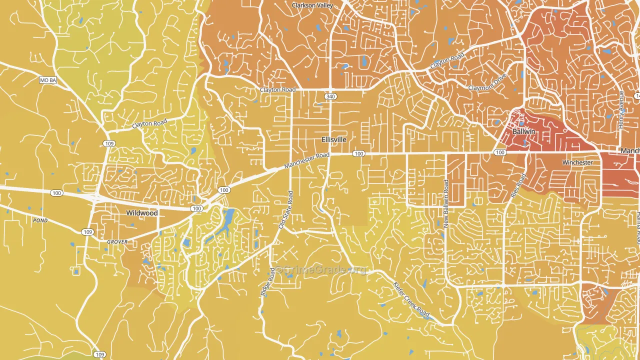 Ellisville, MO Map of Vehicle Theft Rates
