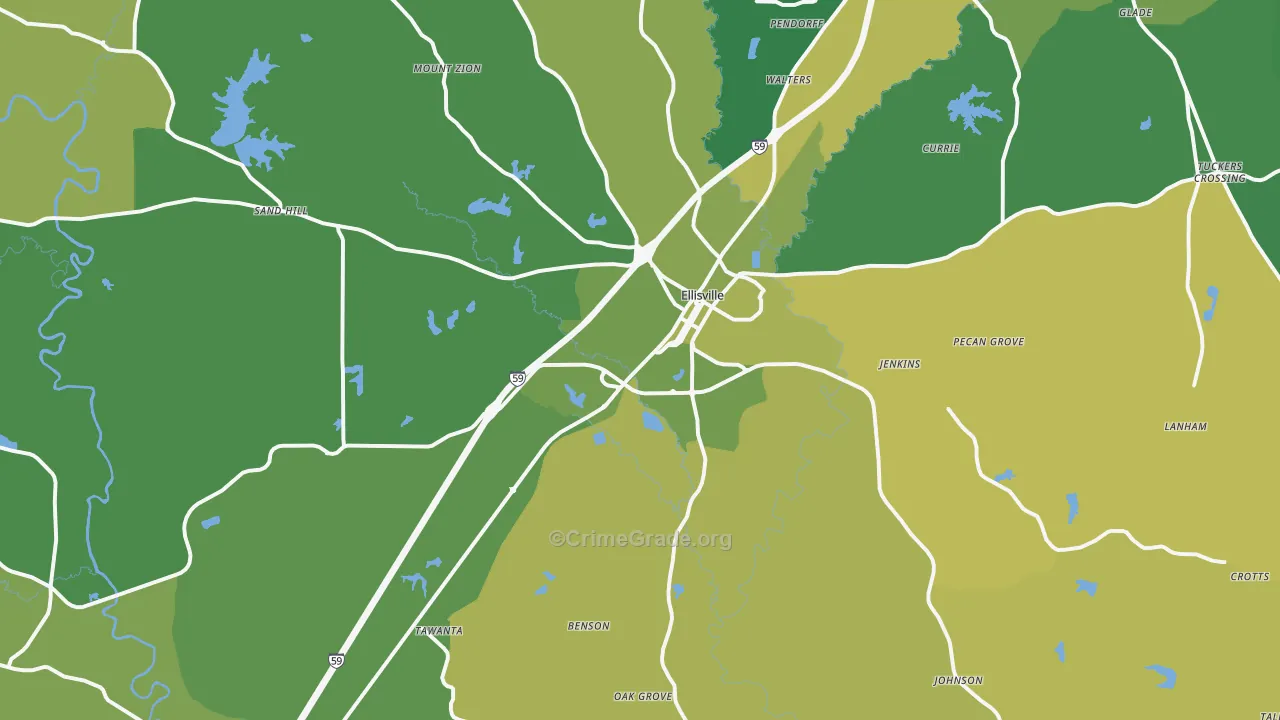Ellisville, MS Map of Vehicle Theft Rates