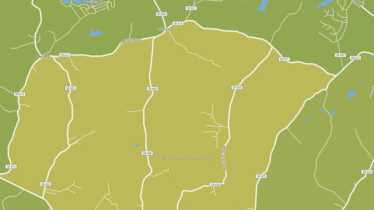 Ellisville, VA Map of Vehicle Theft Rates