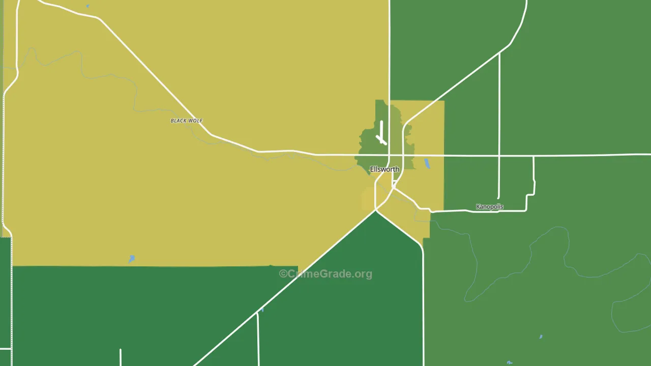 Ellsworth County, KS Map of Vehicle Theft Rates