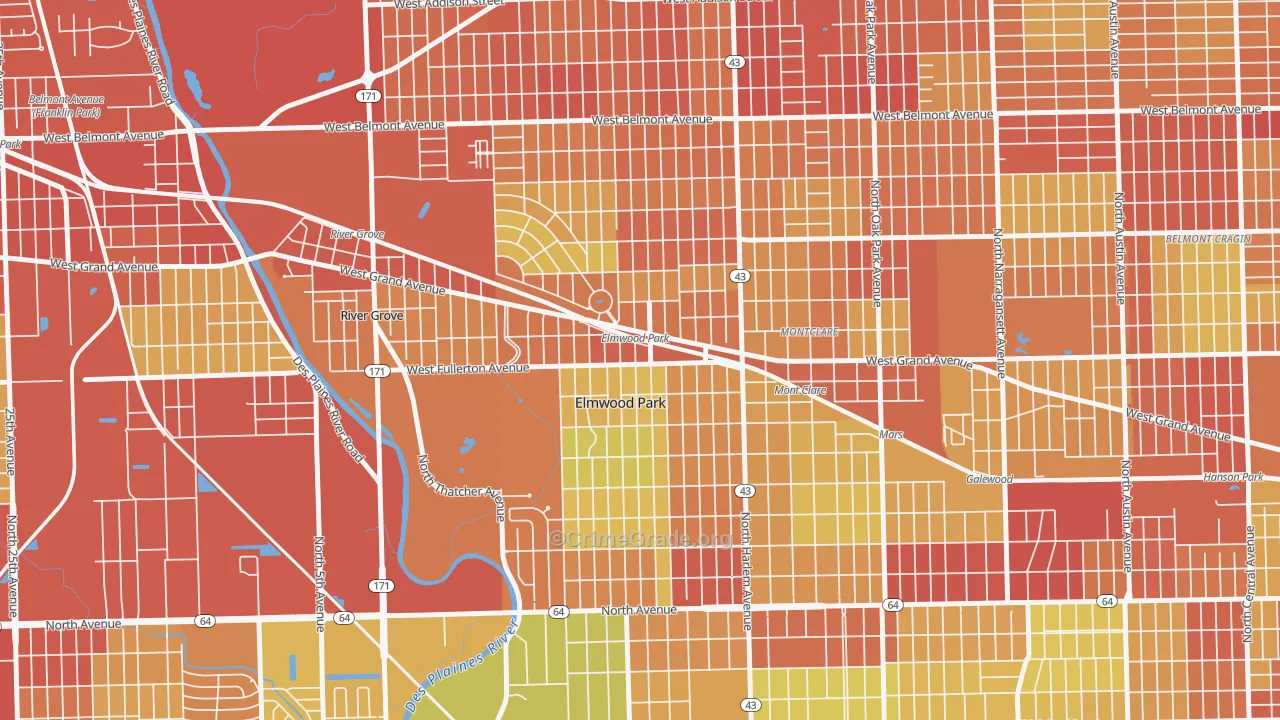 Ellsworth, Elmwood Park, IL Map of Vehicle Theft Rates