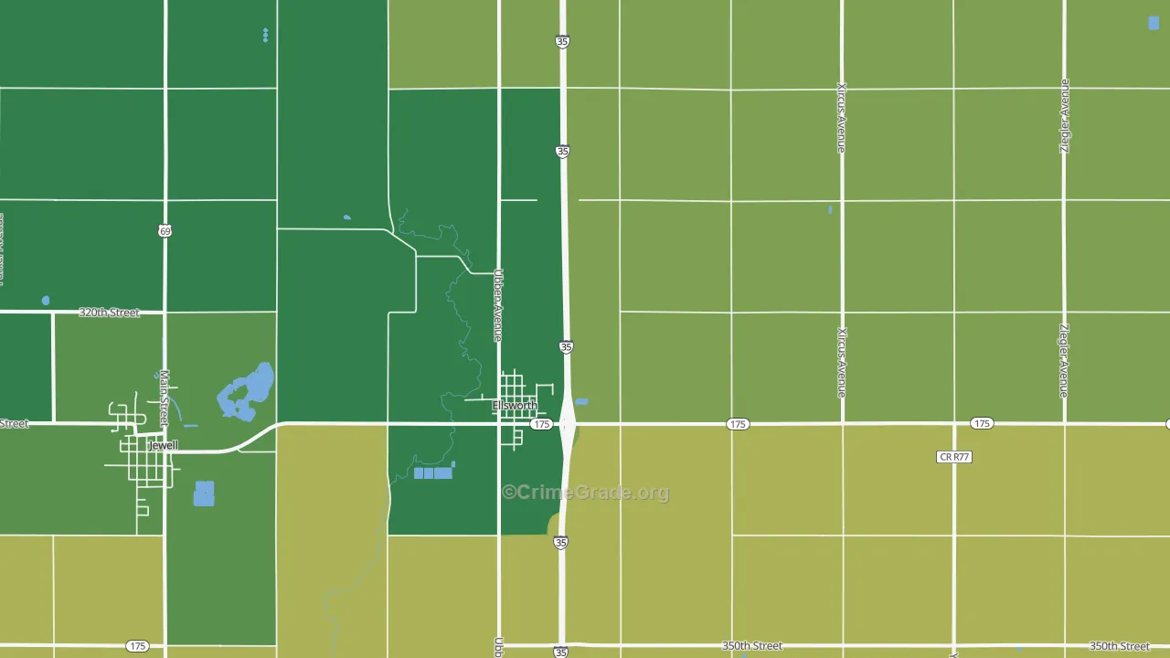 Ellsworth, IA Map of Vehicle Theft Rates