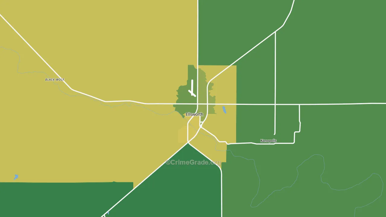 Ellsworth, KS Map of Vehicle Theft Rates