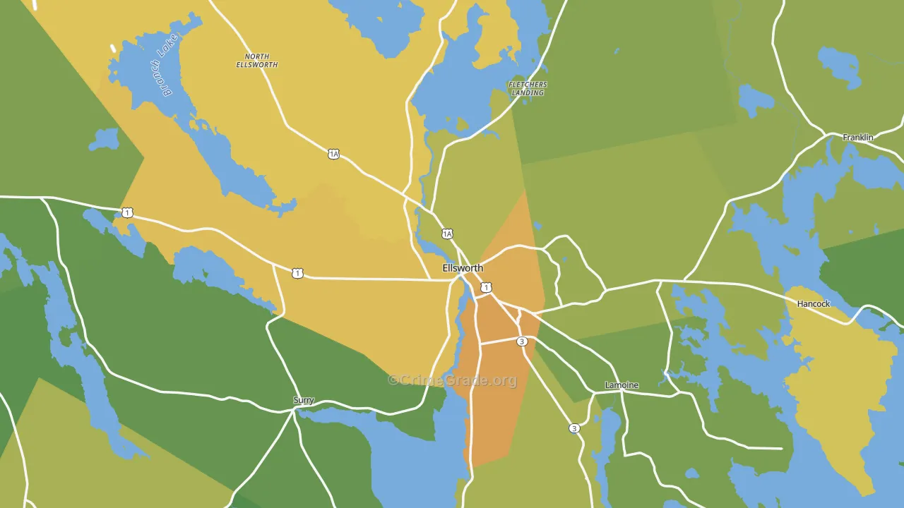 Ellsworth, ME Map of Vehicle Theft Rates