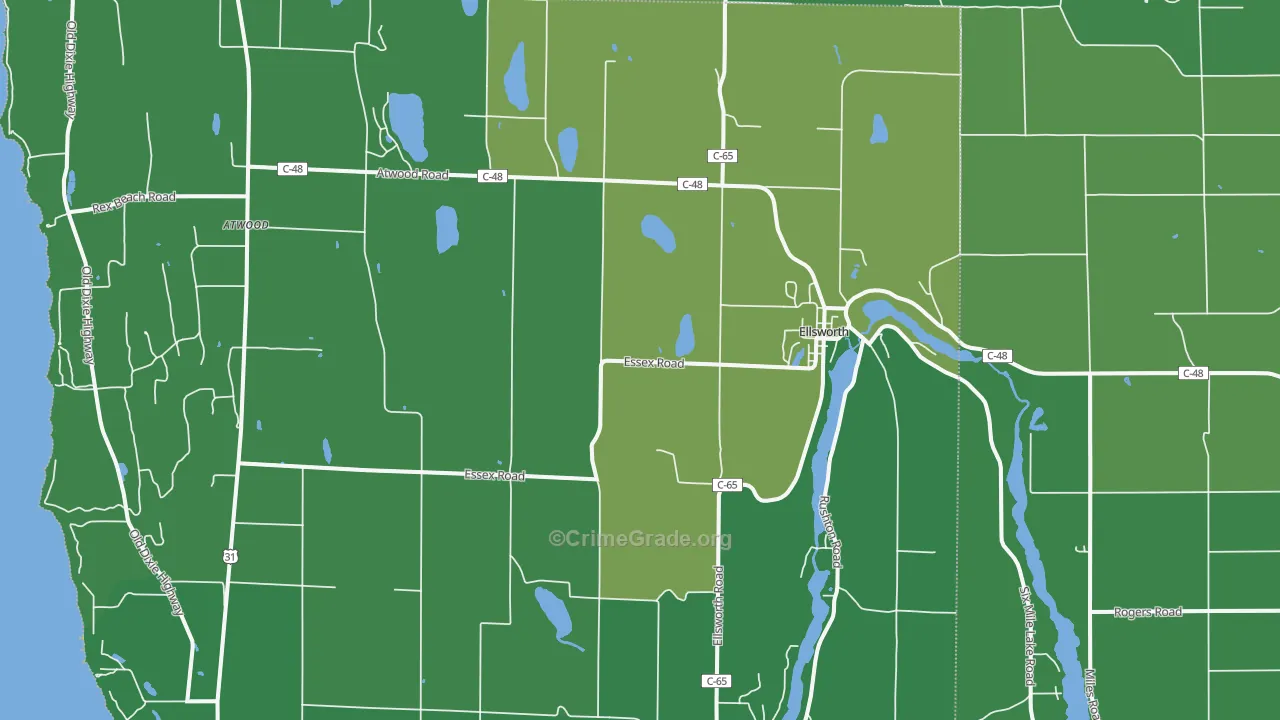 Ellsworth, MI Map of Vehicle Theft Rates