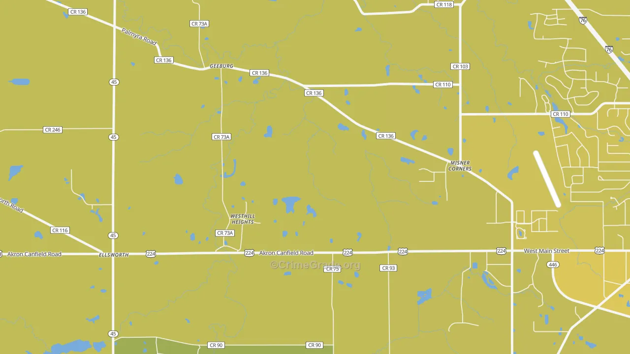 Ellsworth, OH Map of Vehicle Theft Rates
