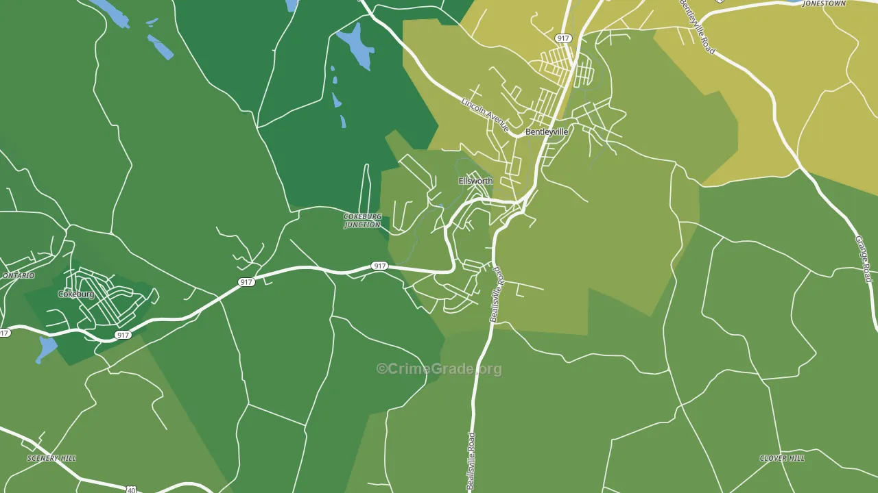 Ellsworth, PA Map of Vehicle Theft Rates