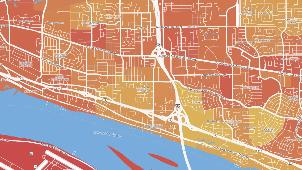 Ellsworth Springs, Vancouver, WA Map of Vehicle Theft Rates