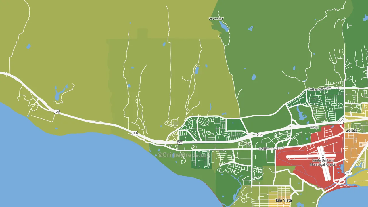Ellwood, CA Map of Vehicle Theft Rates