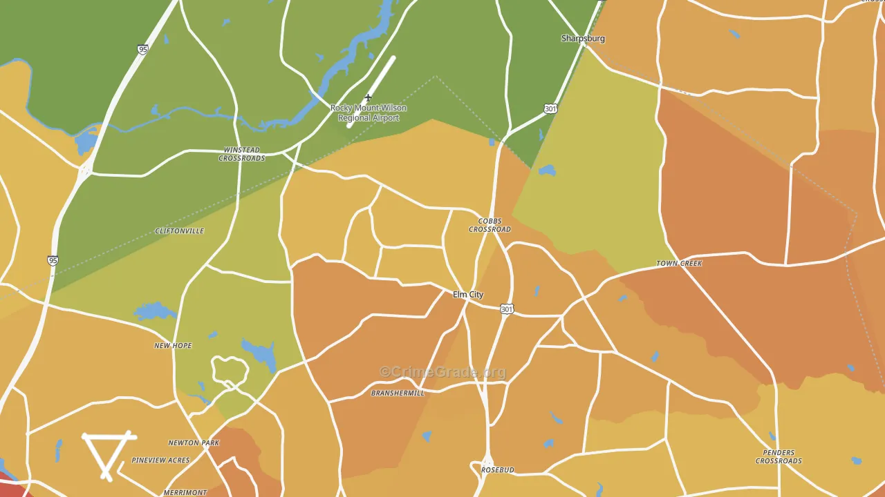 Elm City, NC Map of Vehicle Theft Rates